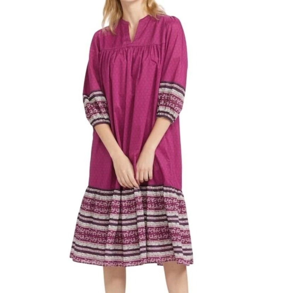 Anna Sui‎ Uniqlo Boho Border Midi Dress XS Berry Peasant Artisan Cottagecore